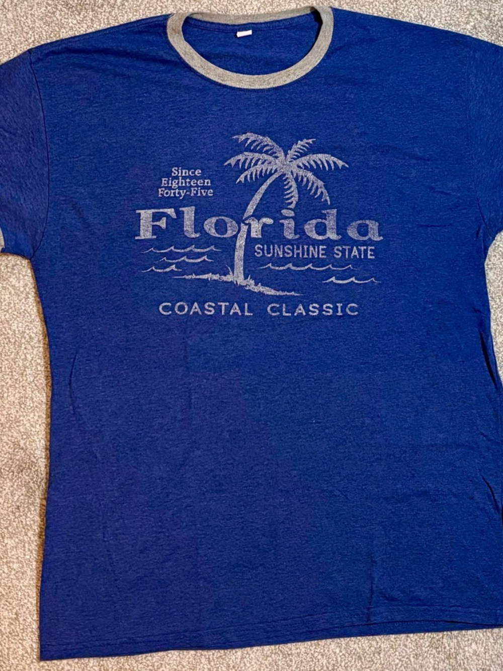 Jerzees Blue Ringer T-Shirt with Gray Palm Graphic